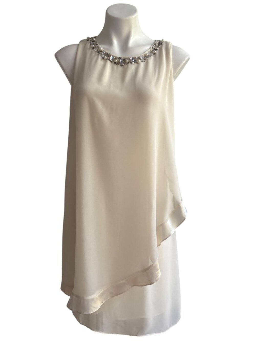 SL Fashions NWT $90 Women's Ivory Chiffon Beaded Cocktail Dress, Formal Size 8